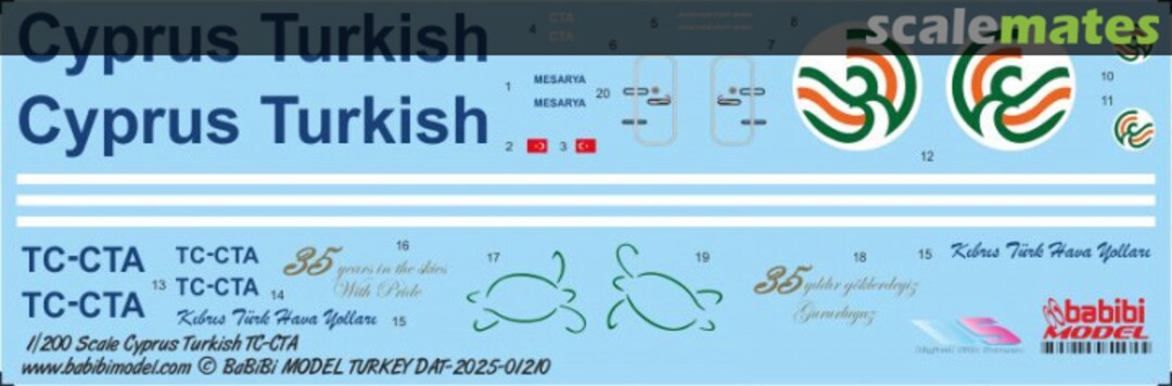 Boxart Cyprus Turkish Airlines Boeing 737-800 TC-CTA Decal Set Dat-01210 Babibi model Boxart Cyprus Turkish Airlines Boeing 737-800 TC-CTA Decal Set Dat-01210 Babibi model