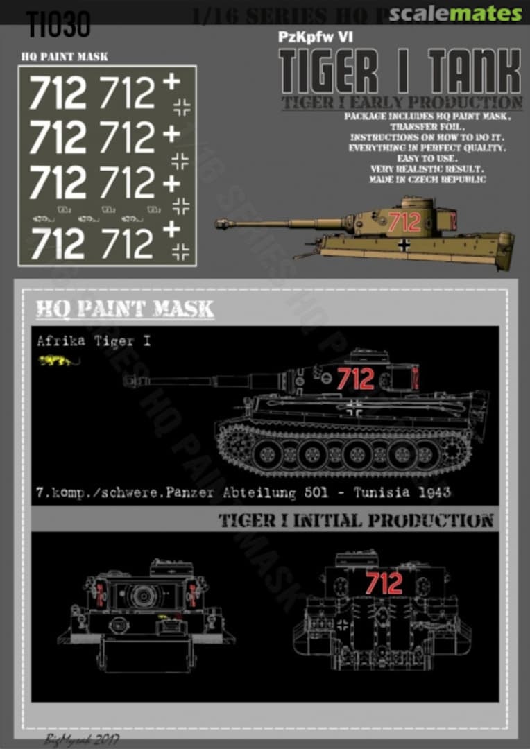 Boxart Tiger I #712 Initial Production 7.komp. / schwere.Panzer Abt.501 Tunisia 1943 Afrika Paint Mask TI 030 HQ-Masks Boxart Tiger I #712 Initial Production 7.komp. / schwere.Panzer Abt.501 Tunisia 1943 Afrika Paint Mask TI 030 HQ-Masks