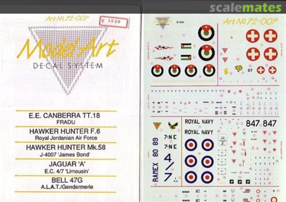 Boxart Canberra TT.18; Hunter F.6; Hunter Mk.58; Jaguar A; Bell AB-47 G 72/007 Model Art Decal System Boxart Canberra TT.18; Hunter F.6; Hunter Mk.58; Jaguar A; Bell AB-47 G 72/007 Model Art Decal System