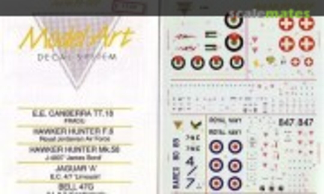 1:72 Canberra TT.18; Hunter F.6; Hunter Mk.58; Jaguar A; Bell AB-47 G (Model Art Decal System 72/007) 72/007