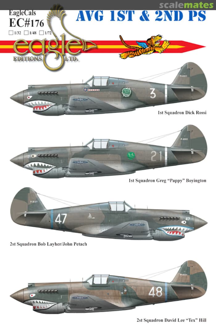 Boxart P-40s of the A.V.G. 1st and 2nd Pursuit Squadron EageCals EC72-176 Eagle Editions Boxart P-40s of the A.V.G. 1st and 2nd Pursuit Squadron EageCals EC72-176 Eagle Editions
