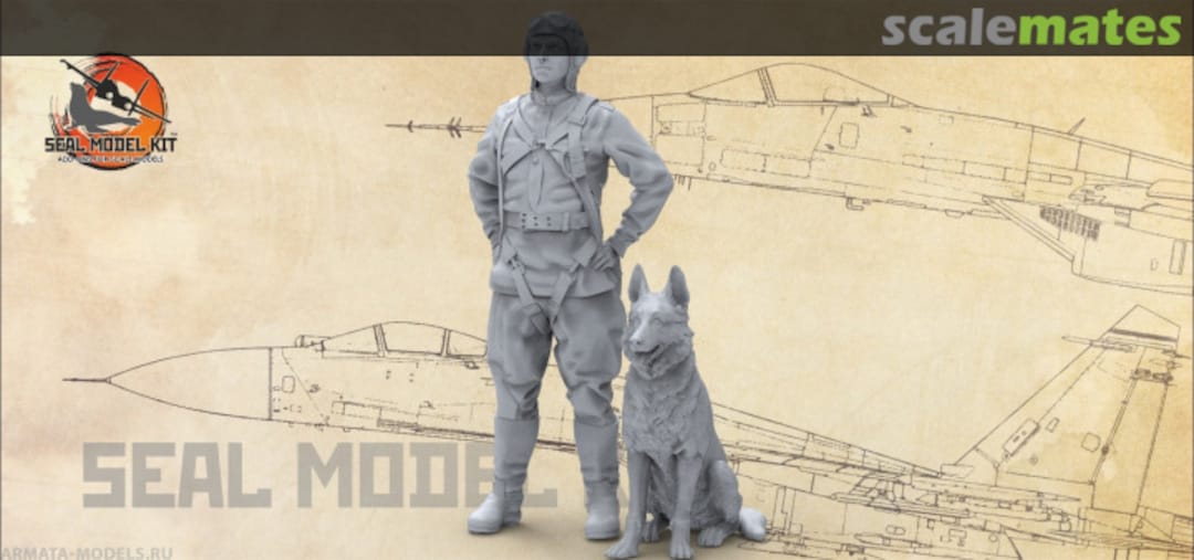 Boxart Soviet pilot with dog (shepherd) SMK48053 Seal Model Kit Boxart Soviet pilot with dog (shepherd) SMK48053 Seal Model Kit