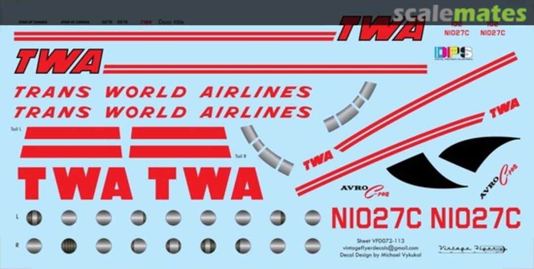 Boxart Avro C-102 Trans World Airlines VFD144-113 Vintage Flyer Decals Boxart Avro C-102 Trans World Airlines VFD144-113 Vintage Flyer Decals