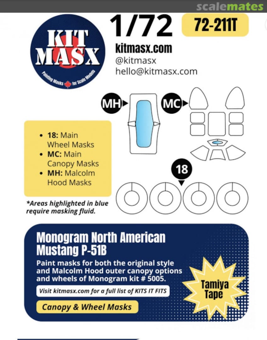 Boxart Monogram North American Mustang P-51B 72-211T Kit Masx Boxart Monogram North American Mustang P-51B 72-211T Kit Masx