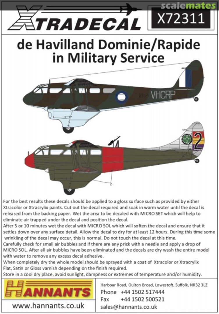 Boxart de Havilland Dominie/Rapide in Military Service X72311 Xtradecal Boxart de Havilland Dominie/Rapide in Military Service X72311 Xtradecal