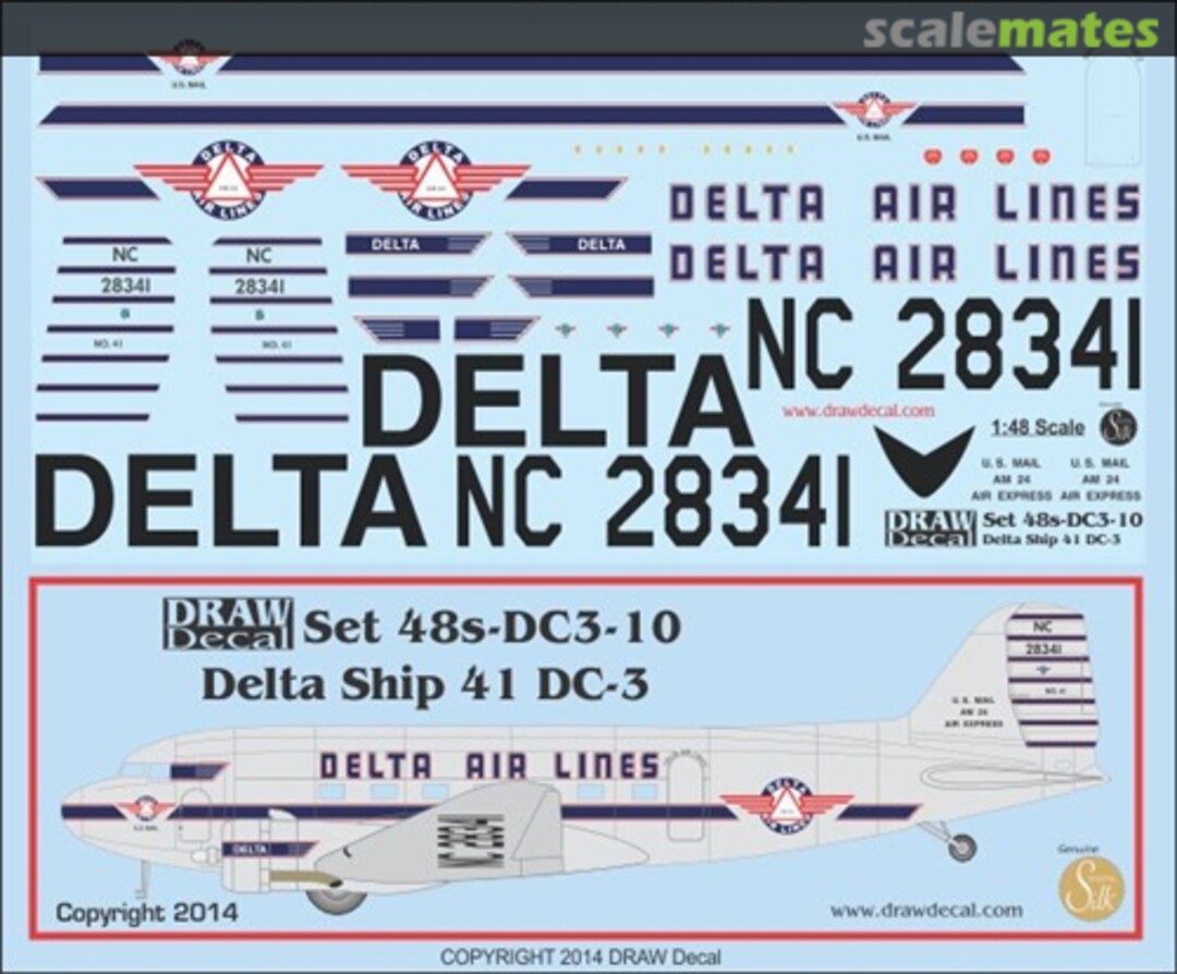 Boxart Delta Air Lines DC-3 Ship 41 48-DC3-10 Draw Decal Boxart Delta Air Lines DC-3 Ship 41 48-DC3-10 Draw Decal