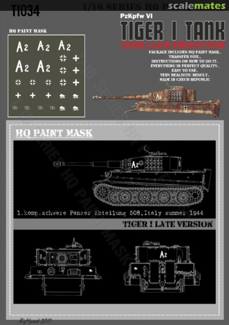 Boxart Tiger I #A2 Late Production 1.Komp.schwere Pz.Abt.508 Italy Summer 1944 Paint Mask TI 034 HQ-Masks Boxart Tiger I #A2 Late Production 1.Komp.schwere Pz.Abt.508 Italy Summer 1944 Paint Mask TI 034 HQ-Masks