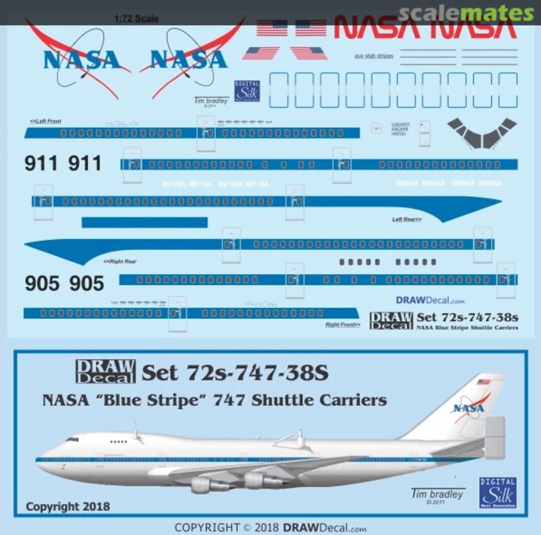 Boxart NASA Blue Stripe Shuttle Carrier 747s 72-747-38S Draw Decal Boxart NASA Blue Stripe Shuttle Carrier 747s 72-747-38S Draw Decal