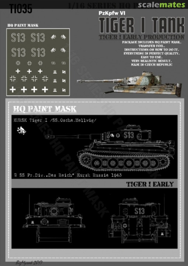 Boxart Tiger I #S13 Early Production 2 SS Pz.Div. 'Das Reich' Russia 1943 Kursk Paint Mask TI 035 HQ-Masks Boxart Tiger I #S13 Early Production 2 SS Pz.Div. 'Das Reich' Russia 1943 Kursk Paint Mask TI 035 HQ-Masks
