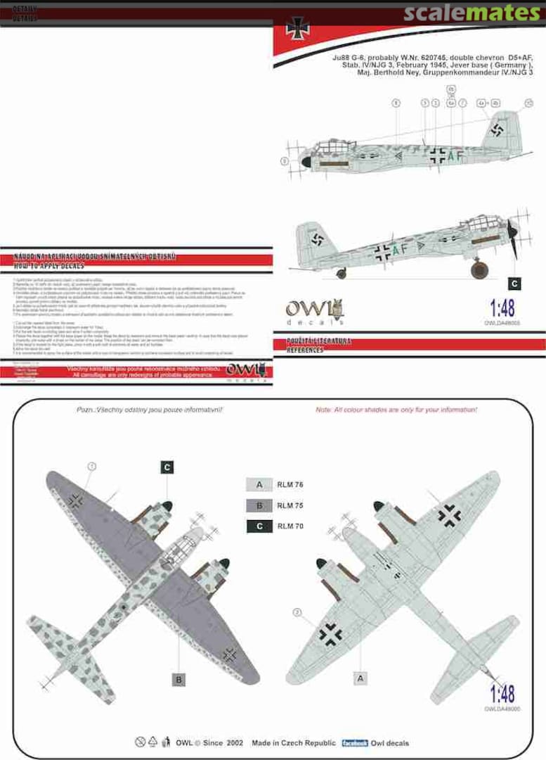 Boxart Ju88G-6 Probably WNr 620745 D5+AF OWLDA48005 OWL Boxart Ju88G-6 Probably WNr 620745 D5+AF OWLDA48005 OWL