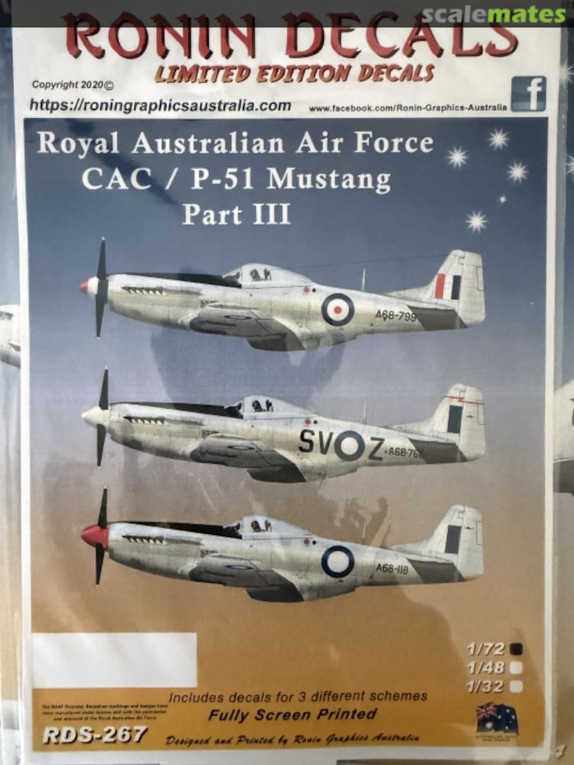 Boxart RAAF CAC/P-51 Mustang Part III RDS-267 Ronin Decals Boxart RAAF CAC/P-51 Mustang Part III RDS-267 Ronin Decals