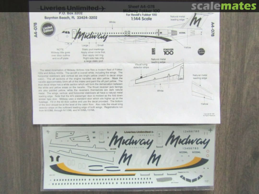 Boxart Midway Airlines Fokker F100 A4-078 Liveries Unlimited/Airway Graphics