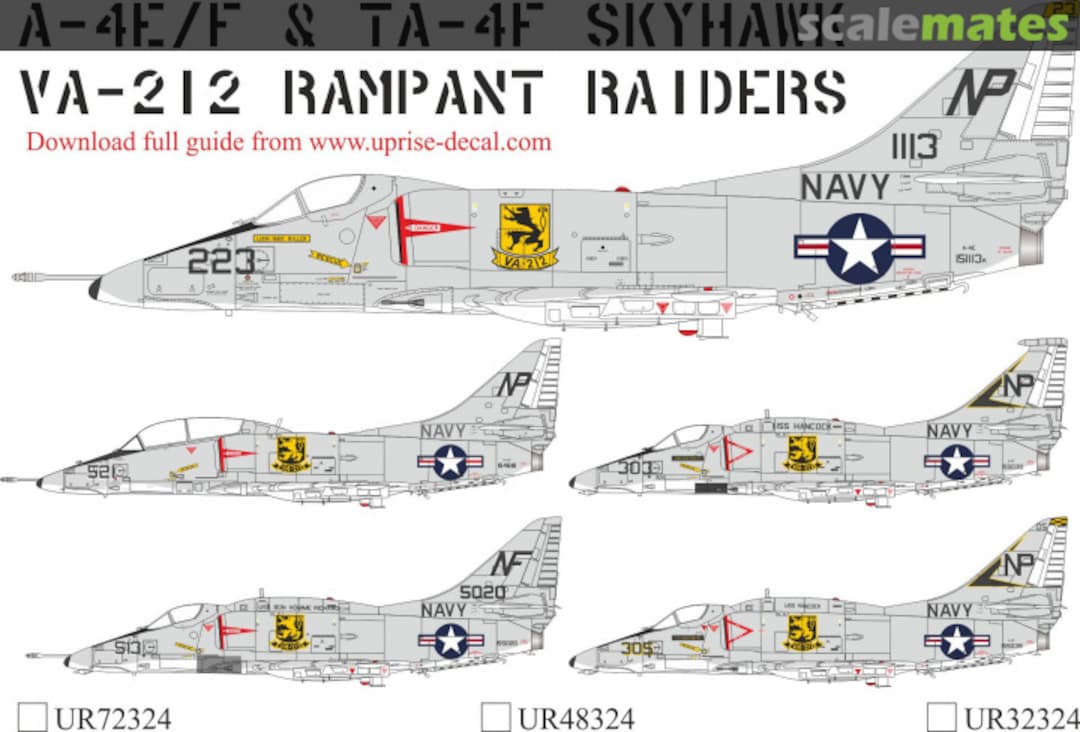 Boxart A-4E/F & TA-4F Skyhawk VA-212 with stencils. UR32324 UpRise Decal Boxart A-4E/F & TA-4F Skyhawk VA-212 with stencils. UR32324 UpRise Decal