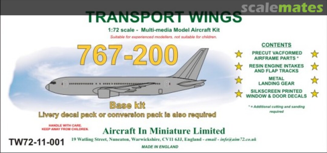 Boxart Boeing 767-200 TW72-11-001 Aircraft In Miniature Ltd Boxart Boeing 767-200 TW72-11-001 Aircraft In Miniature Ltd
