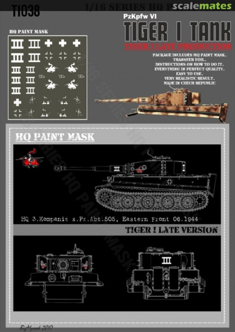 Boxart Tiger I #III Late Production HQ 3.Kompanie s.Pz.Abt. 505 Eastern Front 06.1944 Paint Mask TI 038 HQ-Masks Boxart Tiger I #III Late Production HQ 3.Kompanie s.Pz.Abt. 505 Eastern Front 06.1944 Paint Mask TI 038 HQ-Masks
