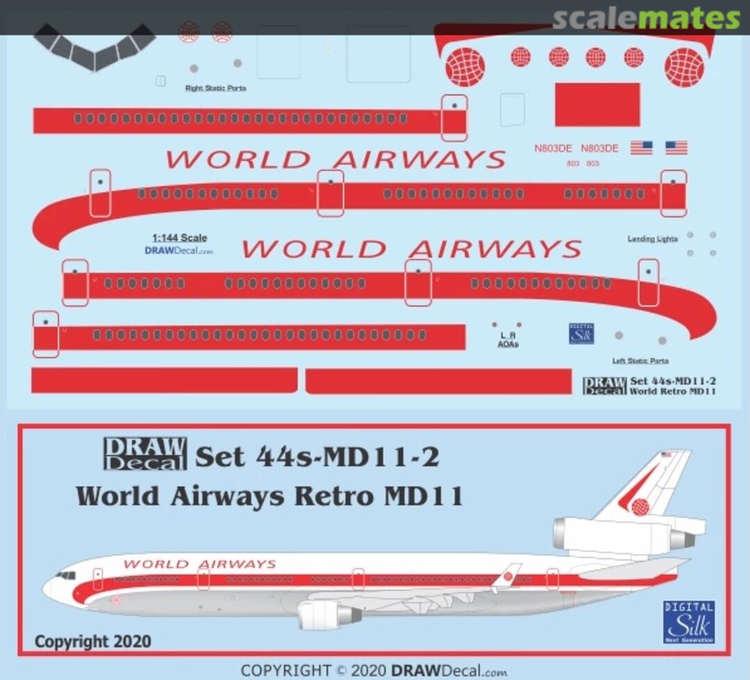 Boxart World Airways “Retro” MD11 N803DE 44-MD11-2 Draw Decal Boxart World Airways “Retro” MD11 N803DE 44-MD11-2 Draw Decal