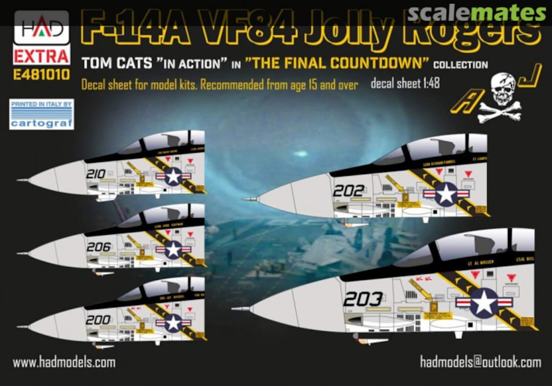 Boxart F-14A VF-84 „the final countdown” extended version decal sheet E481010 HADmodels Boxart F-14A VF-84 „the final countdown” extended version decal sheet E481010 HADmodels