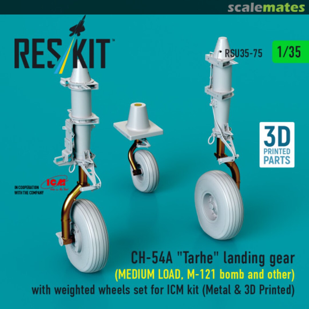Boxart CH-54A Tarhe landing gear (MEDIUM LOAD, M-121 bomb and other) with weighted wheels set RSU35-0075 ResKit