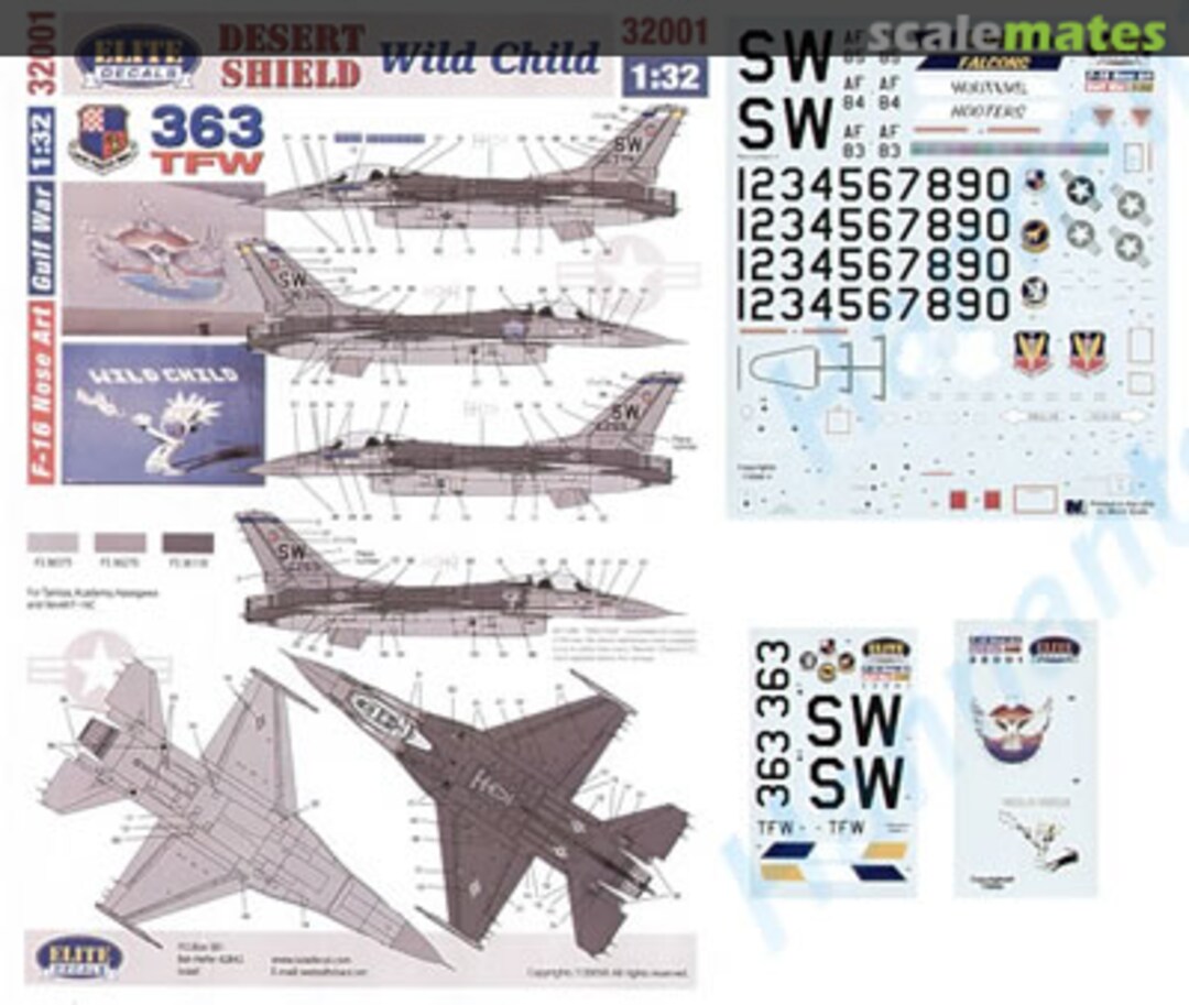 Boxart Gulf War F-16 Nose-art - "Desert Shield" & "Wild Child" ED-32001 Elite Decals Boxart Gulf War F-16 Nose-art - "Desert Shield" & "Wild Child" ED-32001 Elite Decals