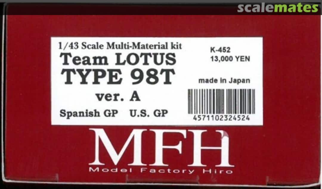 Boxart Lotus 98T K-452 Model Factory Hiro Boxart Lotus 98T K-452 Model Factory Hiro