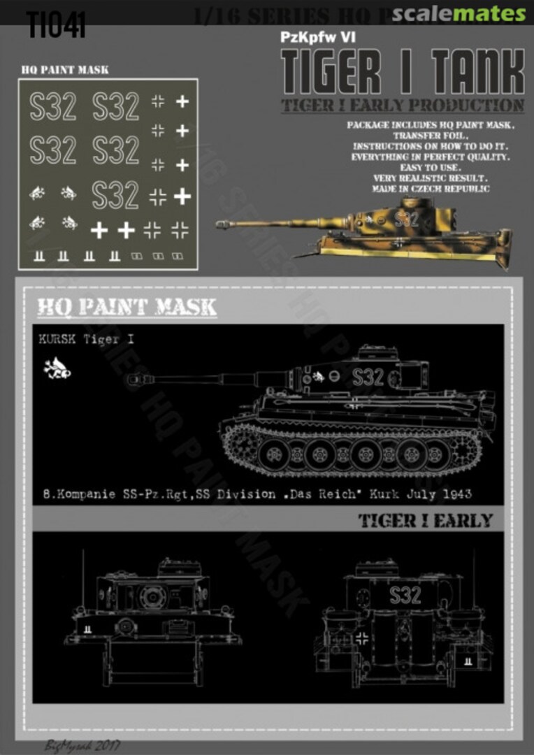 Boxart Tiger I #S32 Early Production 8 Kompanie SS Division 'Das Reich' Kursk July 1943 Paint Mask TI 041 HQ-Masks Boxart Tiger I #S32 Early Production 8 Kompanie SS Division 'Das Reich' Kursk July 1943 Paint Mask TI 041 HQ-Masks