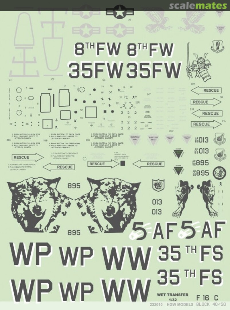 Boxart F-16 C Block 40/50 - Stencils 232010 HGW Models