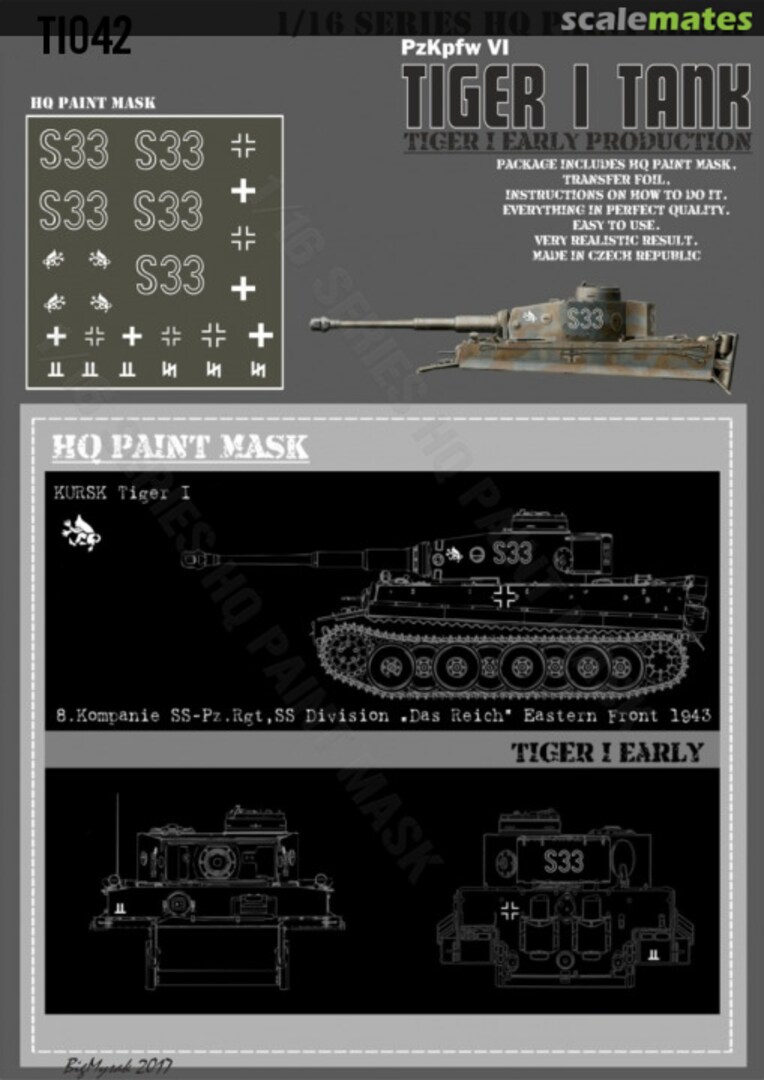 Boxart Tiger I #S33 Early Production Kursk 8 Kompanie SS Division 'Das Reich' Eastern Front 1943 Paint Mask TI 042 HQ-Masks Boxart Tiger I #S33 Early Production Kursk 8 Kompanie SS Division 'Das Reich' Eastern Front 1943 Paint Mask TI 042 HQ-Masks