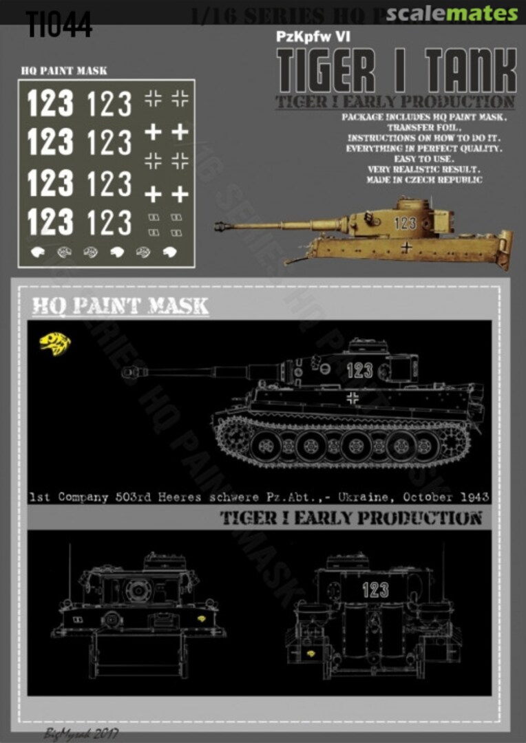 Boxart Tiger I #123 Early Production 1st Company 503ed Heeres Schw.Pz.Abt.-Ukraine October 1943 HQ Paint Mask TI 044 HQ-Masks Boxart Tiger I #123 Early Production 1st Company 503ed Heeres Schw.Pz.Abt.-Ukraine October 1943 HQ Paint Mask TI 044 HQ-Masks