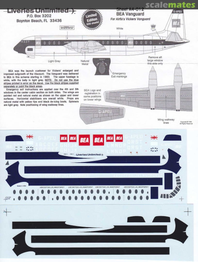 Boxart BEA Vanguard A4-012 Liveries Unlimited/Airway Graphics