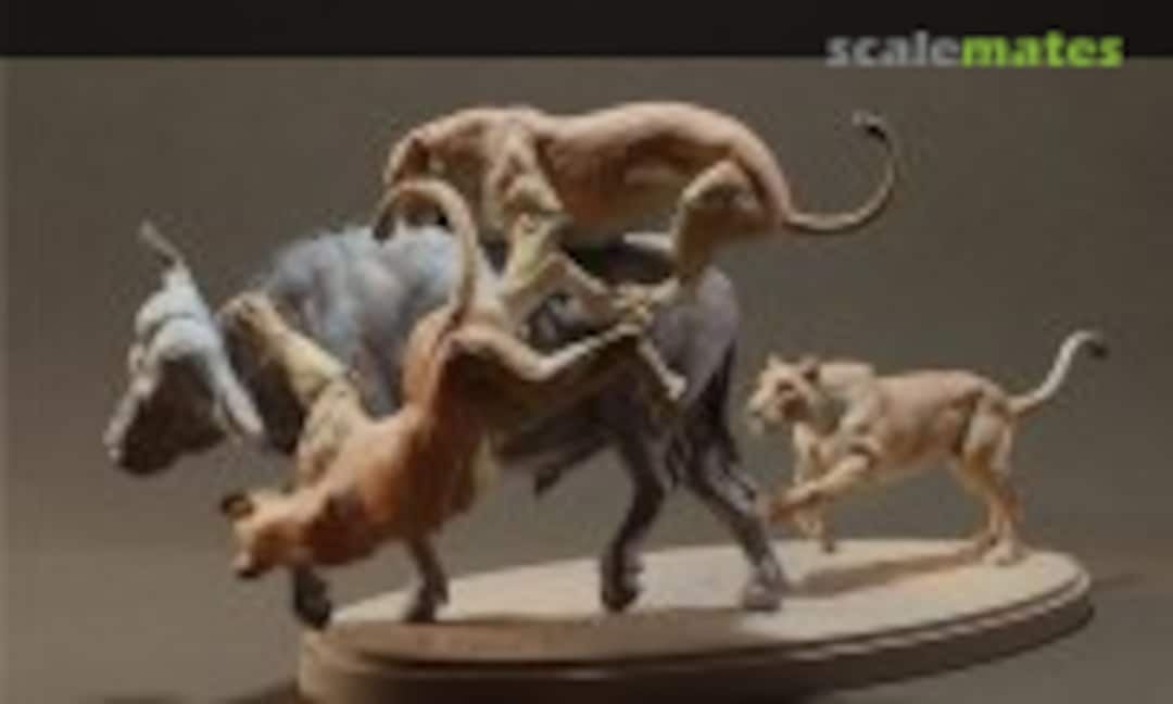 1:48 Lion - lionesses hunting buffalo - 1 set / 4 figures (EMP3d 48130704) 48130704