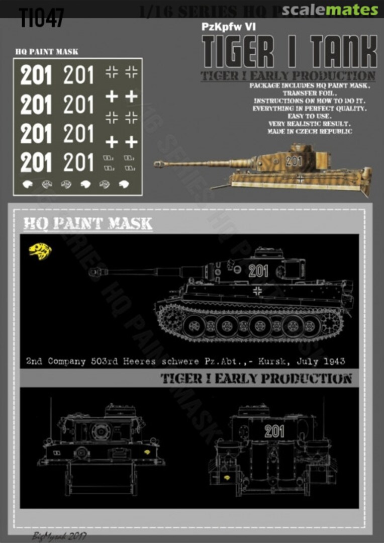 Boxart Tiger I #201 Early Production 2nd Company 503rd Heeres Schw.Pz.Abt.-Kursk July 1943 HQ Paint Mask TI 047 HQ-Masks Boxart Tiger I #201 Early Production 2nd Company 503rd Heeres Schw.Pz.Abt.-Kursk July 1943 HQ Paint Mask TI 047 HQ-Masks