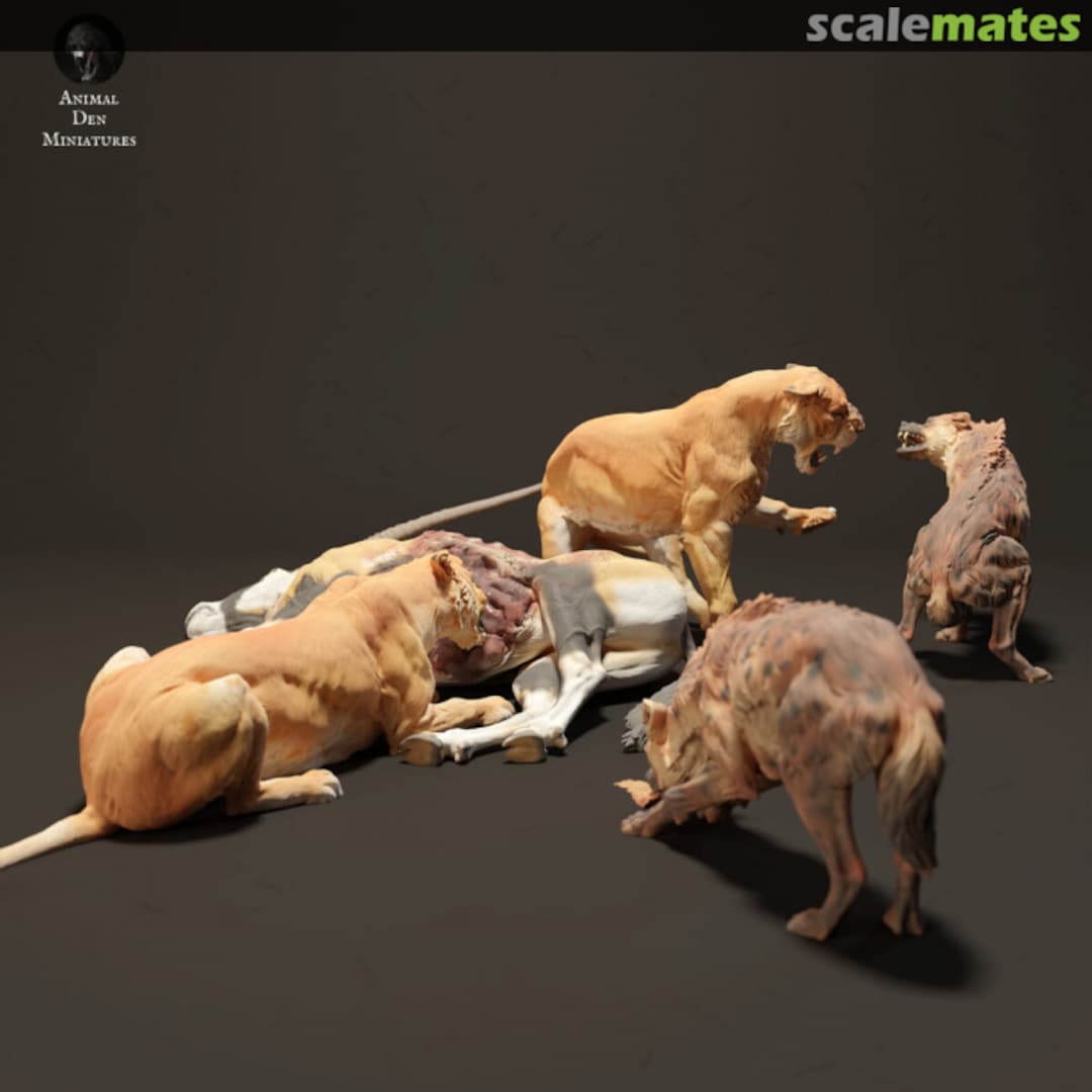 Boxart Lion - lionesses feasting vs hyenas - 1 set / 5 figures 48130705 EMP3d