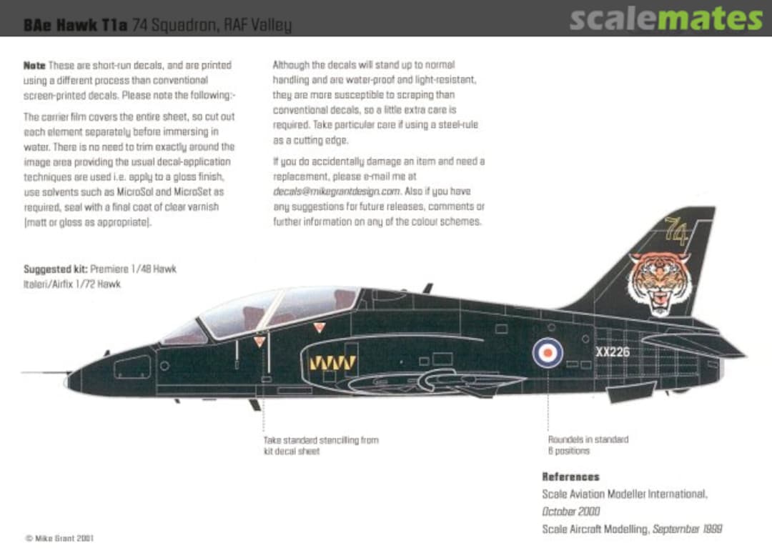 Boxart BAe Hawk T.1 74 Sq RAF 48-021 Mike Grant Decals Boxart BAe Hawk T.1 74 Sq RAF 48-021 Mike Grant Decals