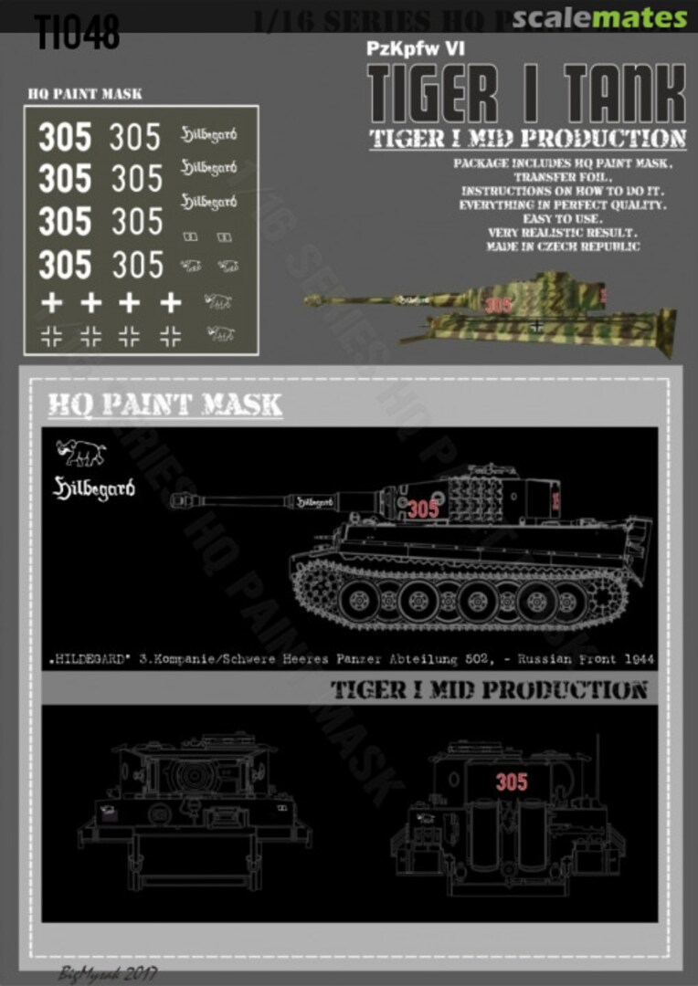 Boxart Tiger I #305 Mid Production Hildegard3.Kompanie/Schwere Heeres Pz.Abt.502 -RussianFront 1944 Paint Mask TI 048 HQ-Masks Boxart Tiger I #305 Mid Production Hildegard3.Kompanie/Schwere Heeres Pz.Abt.502 -RussianFront 1944 Paint Mask TI 048 HQ-Masks