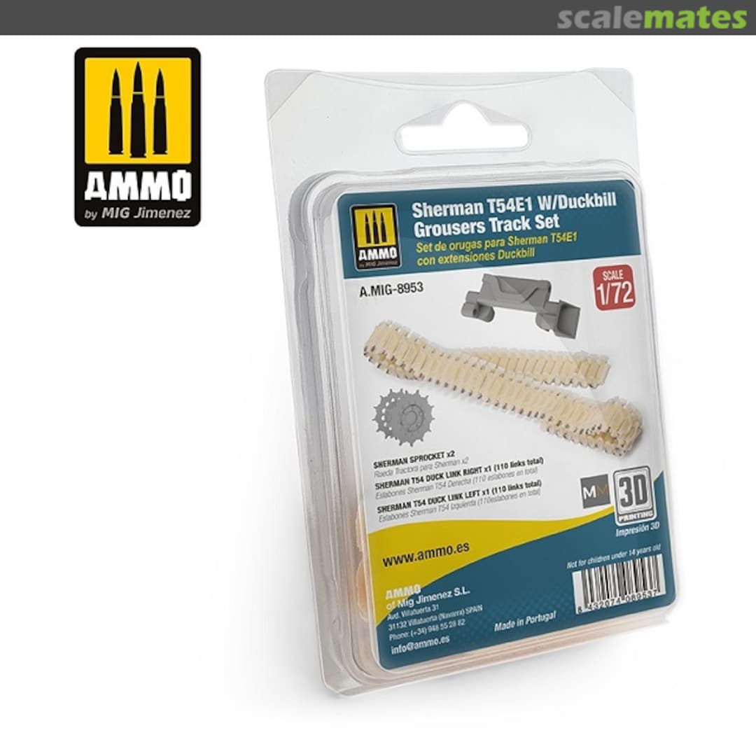 Boxart Sherman T54E1 with Duckbill Grousers Tracks A.MIG-8953 Ammo by Mig Jimenez Boxart Sherman T54E1 with Duckbill Grousers Tracks A.MIG-8953 Ammo by Mig Jimenez