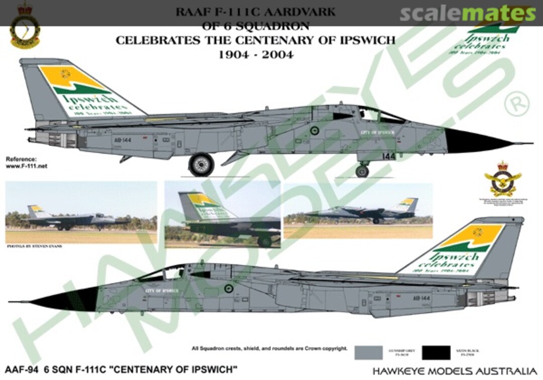 Boxart RAAF F-111C, A8-144, 6 Sqn .Centenary of Ipswich 2004 AAF-094 Hawkeye Models