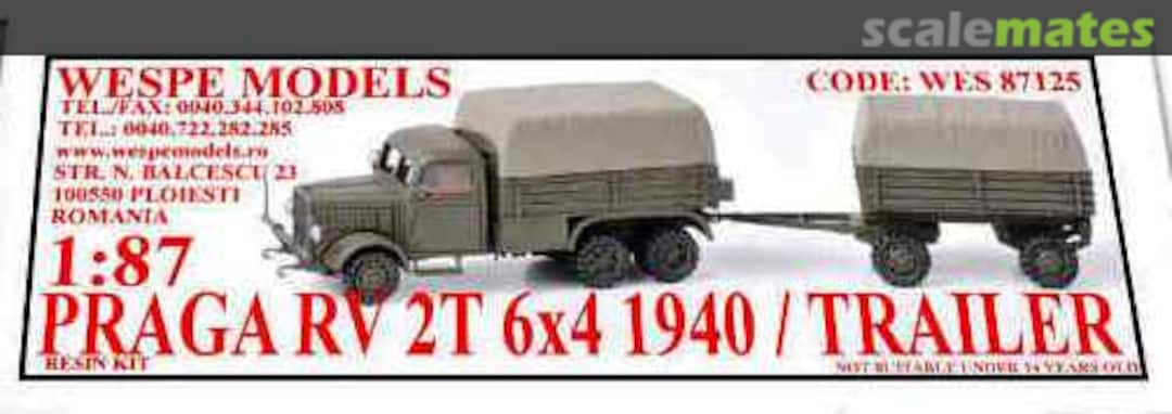 Boxart Praga RV 2 t 6x4 1940 mit Anhänger WES 87125 Wespe Models Boxart Praga RV 2 t 6x4 1940 mit Anhänger WES 87125 Wespe Models