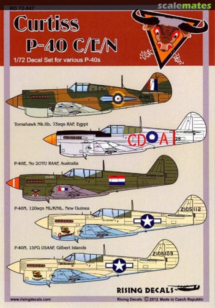 Boxart Curtiss P-40 C/E/N RD 72-047 Rising Decals Boxart Curtiss P-40 C/E/N RD 72-047 Rising Decals