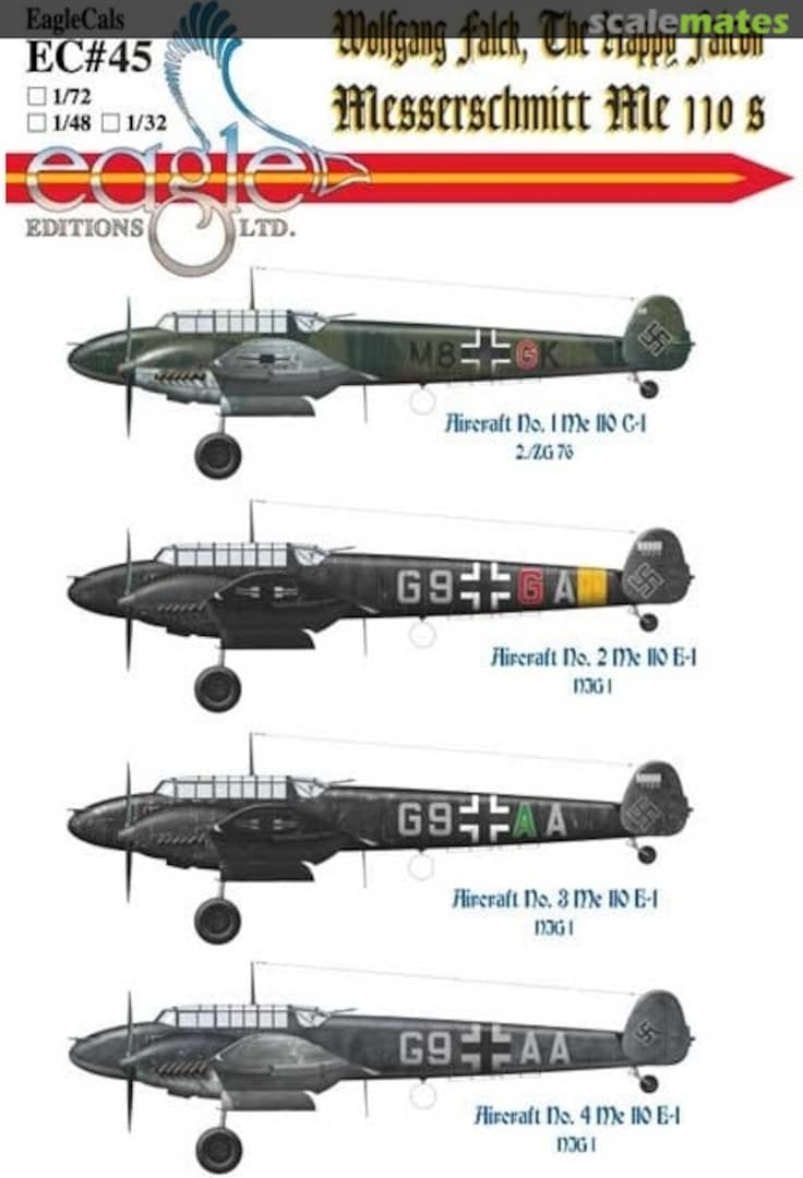 Boxart Messerschmitt Bf 110C/E flown by Wolfgang Falck EagleCals EC72-45 Eagle Editions Boxart Messerschmitt Bf 110C/E flown by Wolfgang Falck EagleCals EC72-45 Eagle Editions
