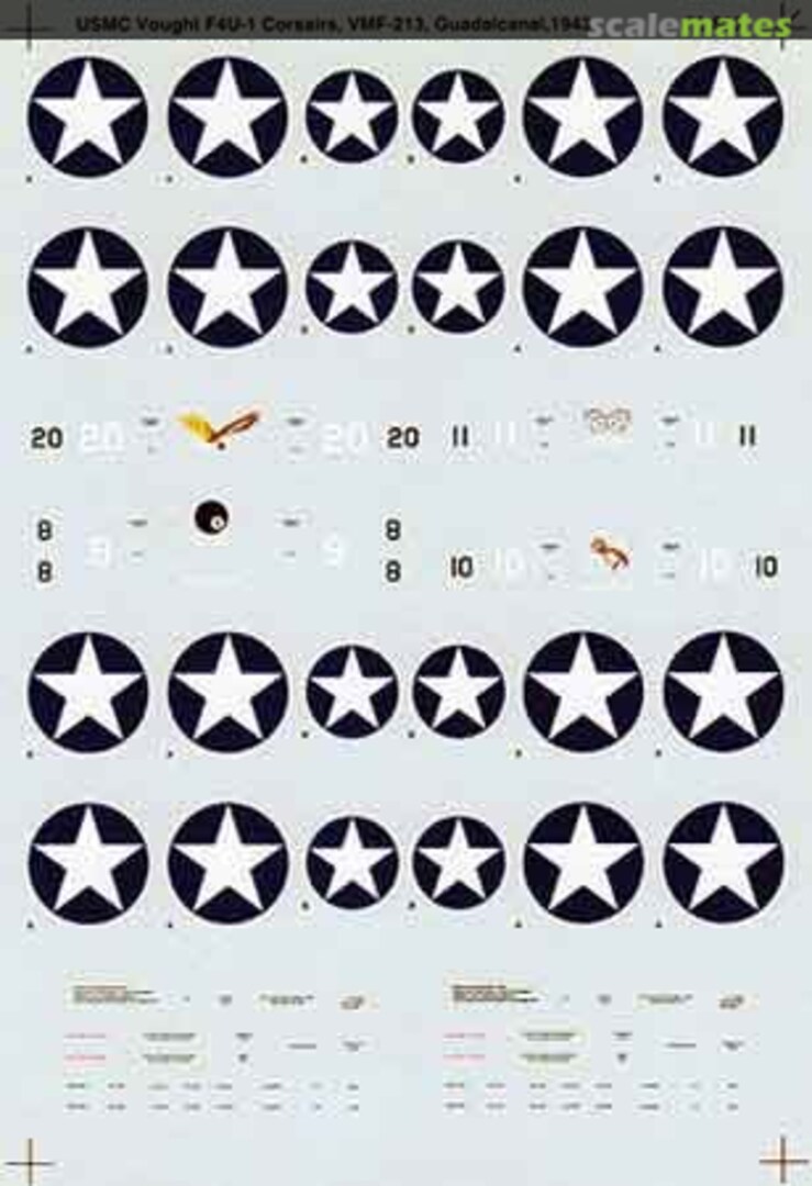 Boxart USMC Vought F4U-1 Corsairs: VMF-213, Guadalcanal, 1943 72-803 Microscale Boxart USMC Vought F4U-1 Corsairs: VMF-213, Guadalcanal, 1943 72-803 Microscale