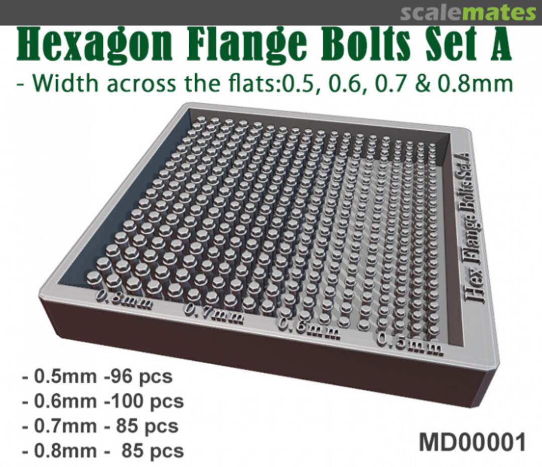 Boxart Hex Flanged Bolts Set A - 0.5, 0,6, 0,7, 0.8mm MD00001 Fat Frog Scale Models