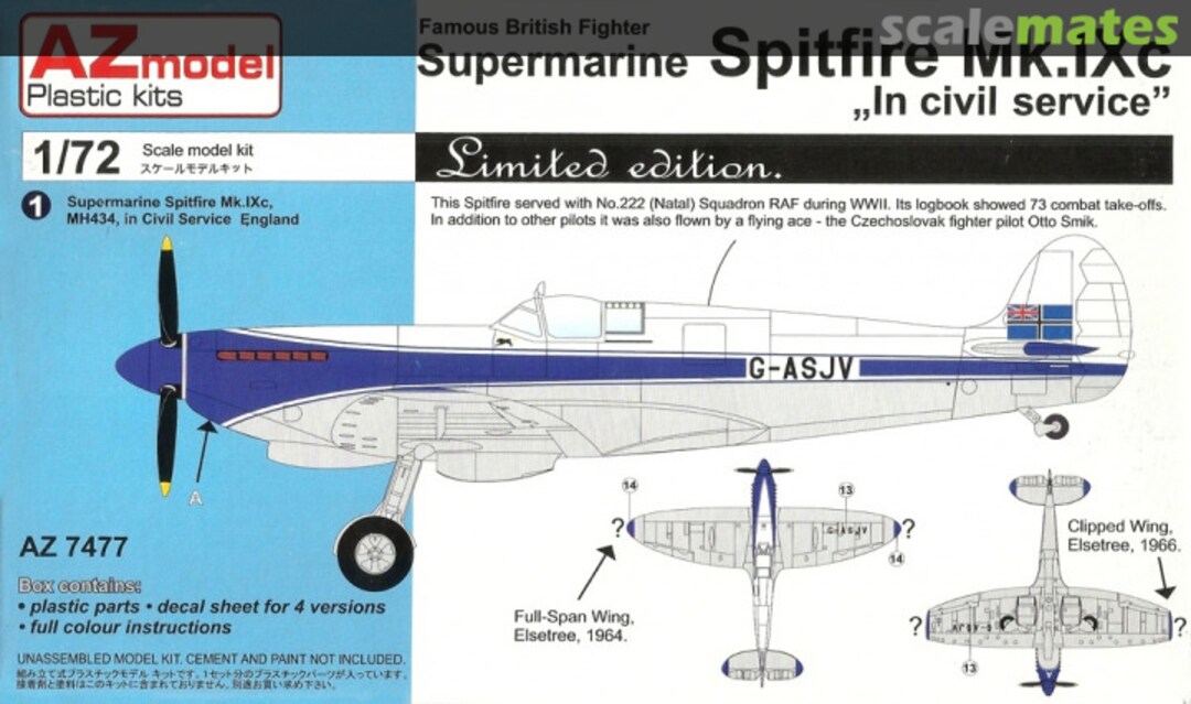 Boxart Supermarine Spitfire Mk.IXc „In civil service" AZ7477 AZmodel Boxart Supermarine Spitfire Mk.IXc „In civil service" AZ7477 AZmodel