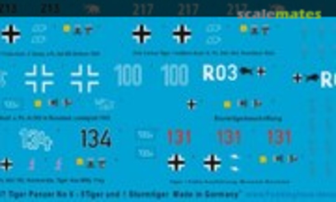 1:87 Tiger tanks N° 6 - 5 Tiger tanks and 1 Sturmtiger (Peddinghaus-Decals 87 3237) 87 3237