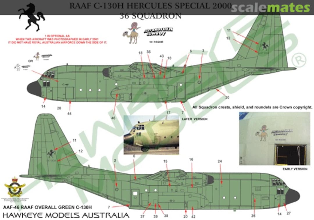 Boxart RAAF C-130H, A97-009, 36 Sqn. Single green scheme 2000 AAF-046 Hawkeye Models Boxart RAAF C-130H, A97-009, 36 Sqn. Single green scheme 2000 AAF-046 Hawkeye Models