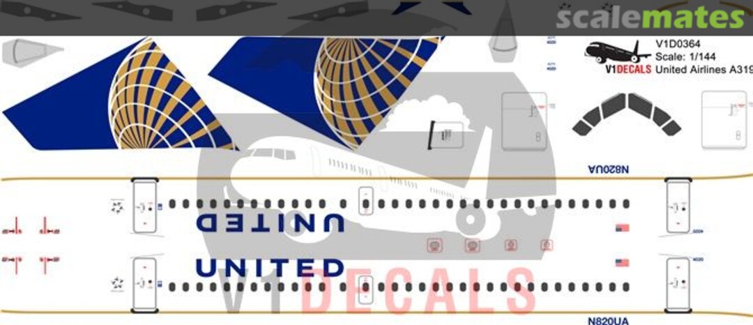 Boxart United Airlines Airbus A319 V1D0364-144 V1 Decals Boxart United Airlines Airbus A319 V1D0364-144 V1 Decals