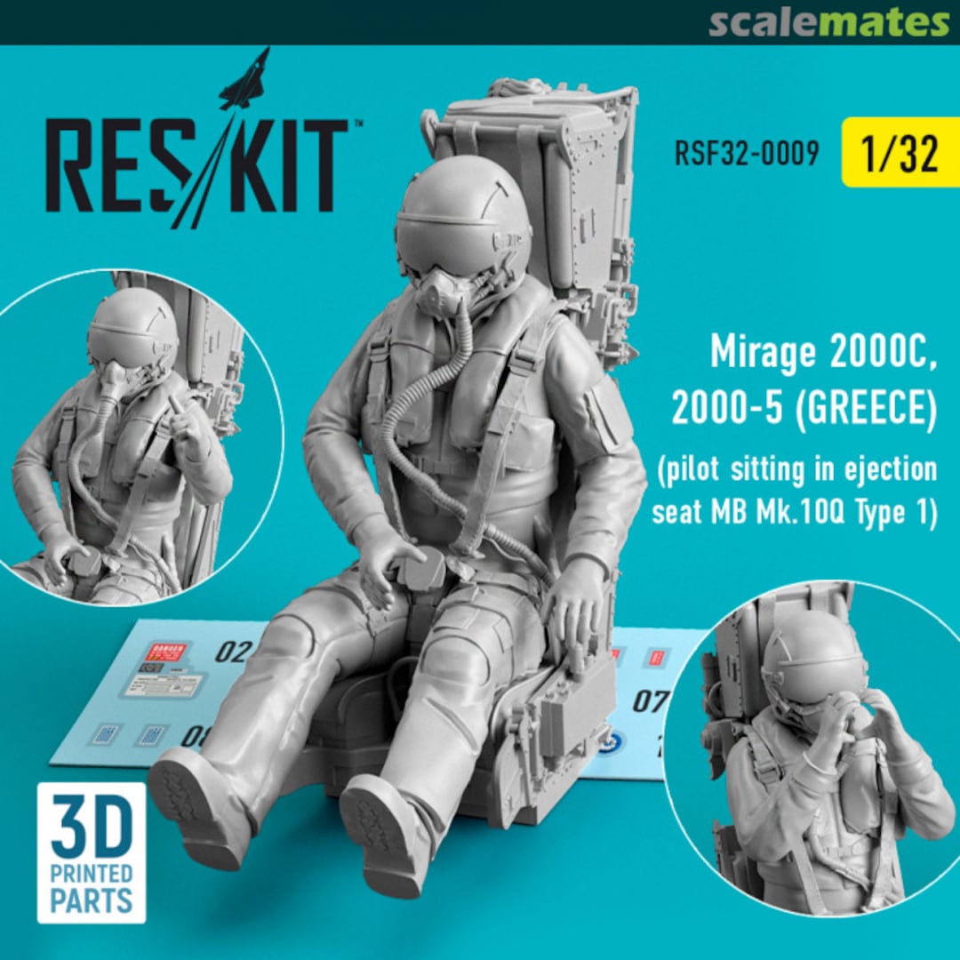 Boxart Mirage 2000C, 2000-5 (Greece) pilot sitting in ejection seat MB Mk.10Q (Type 1) (3D Printed) RSF32-0009 ResKit Boxart Mirage 2000C, 2000-5 (Greece) pilot sitting in ejection seat MB Mk.10Q (Type 1) (3D Printed) RSF32-0009 ResKit