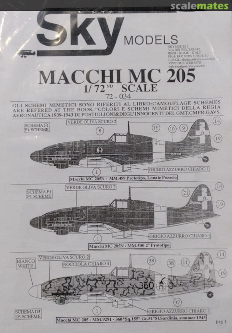 Contents Macchi MC 205 72-034 Sky Models Contents Macchi MC 205 72-034 Sky Models