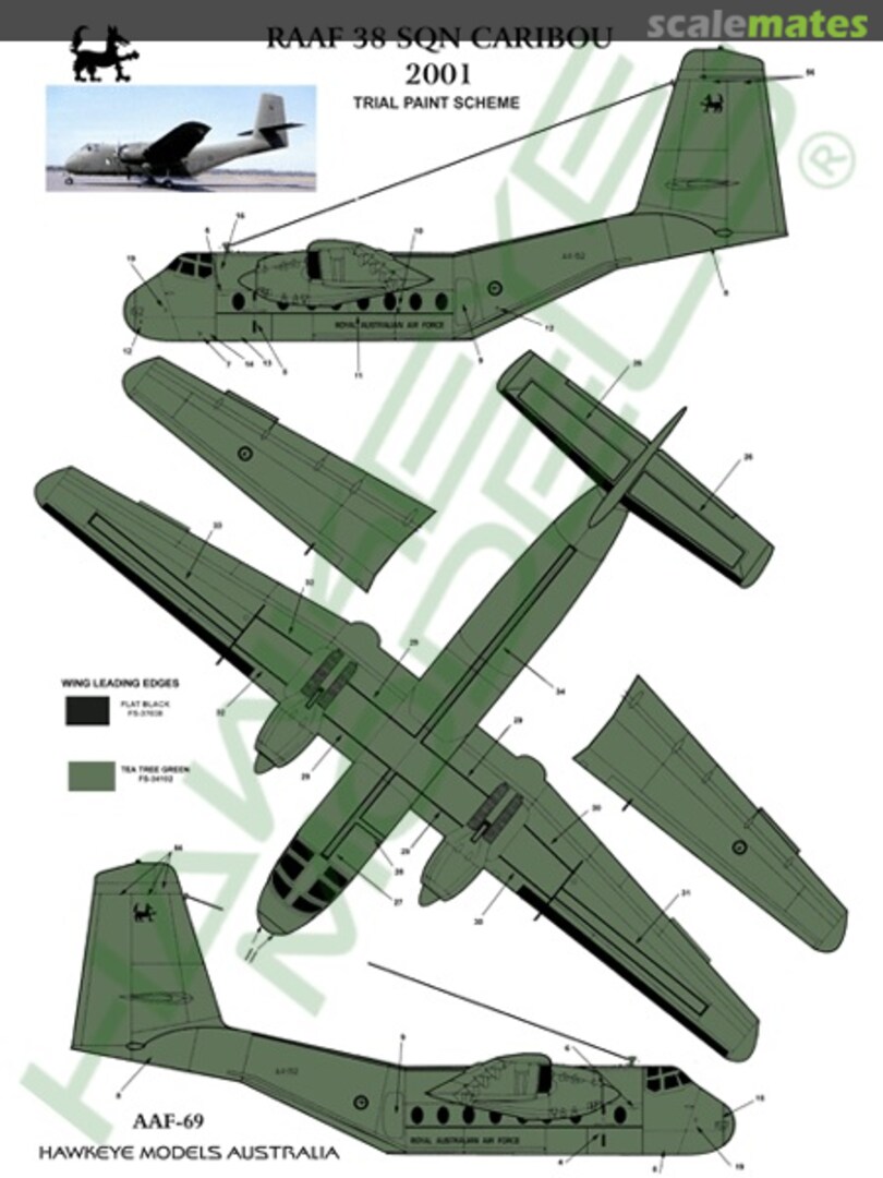 Boxart RAAF, DHC-4, 38 Sqn. Overall green with black markings AAF-069 Hawkeye Models