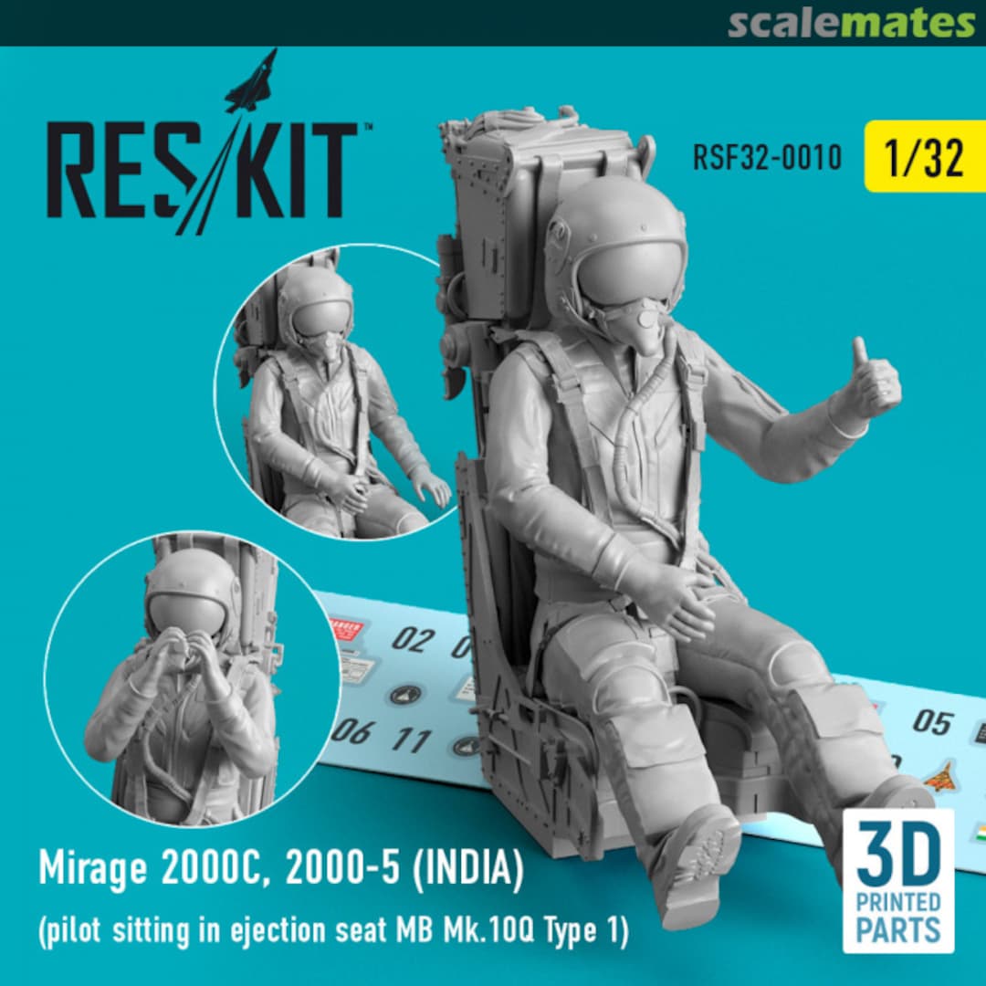 Boxart Mirage 2000C, 2000-5 (India) pilot sitting in ejection seat MB Mk.10Q (Type 1) (3D Printed) RSF32-0010 ResKit Boxart Mirage 2000C, 2000-5 (India) pilot sitting in ejection seat MB Mk.10Q (Type 1) (3D Printed) RSF32-0010 ResKit