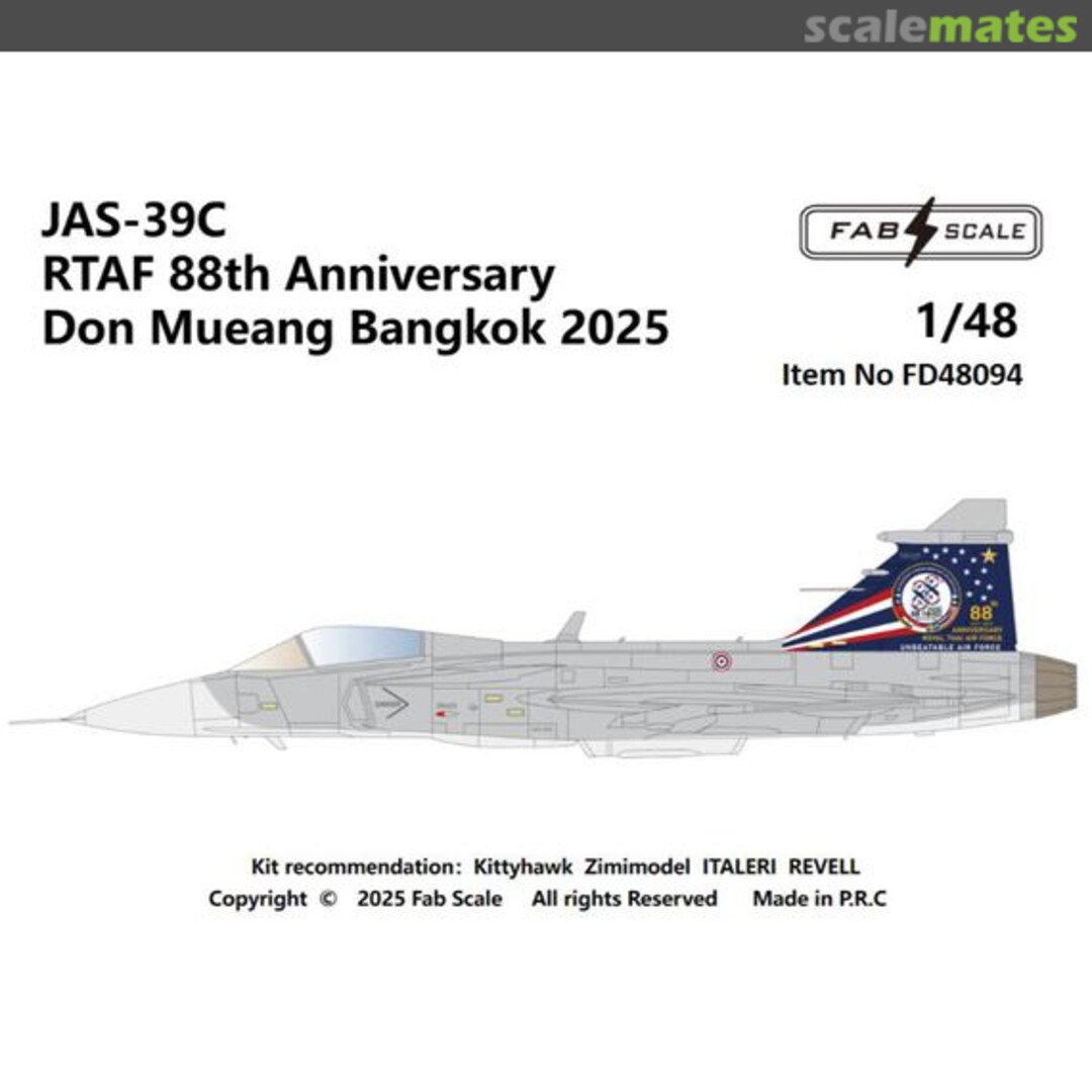 Boxart JAS-39C RTAF 88th Anniversary Don Mueang Bangkok 2025 FD48094 Fab Scale Boxart JAS-39C RTAF 88th Anniversary Don Mueang Bangkok 2025 FD48094 Fab Scale